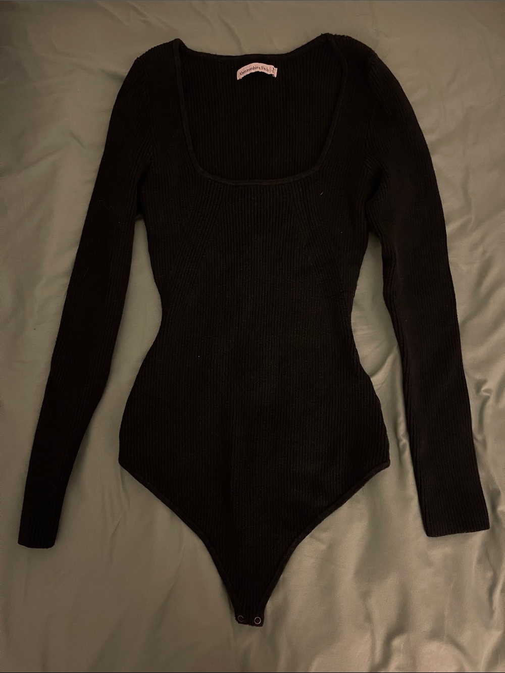 Abercrombie & Fitch Black Ribbed Long Sleeve Bodysuit
